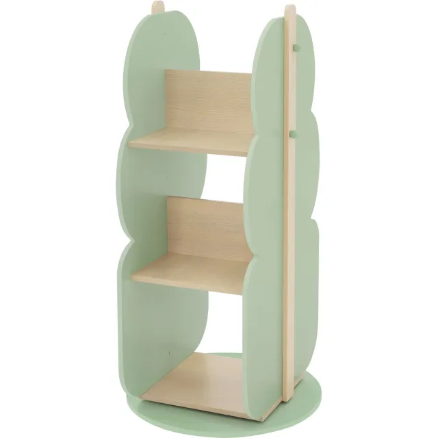 Joyz boekenplank boom dubbelzijdige kinderplank hout met 5 planken ø 48 x 96 cm groen-natuur 3 niveaus 360° draaibaar kinderkamer opbergplank voor speelgoed en boeken duurzame houten plank ideaal als speelgoedopberger en boekenrek voor kinderen