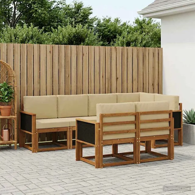 vidaXL Buiten bankenset 7 st 7-zits Natuurlijk en Beige