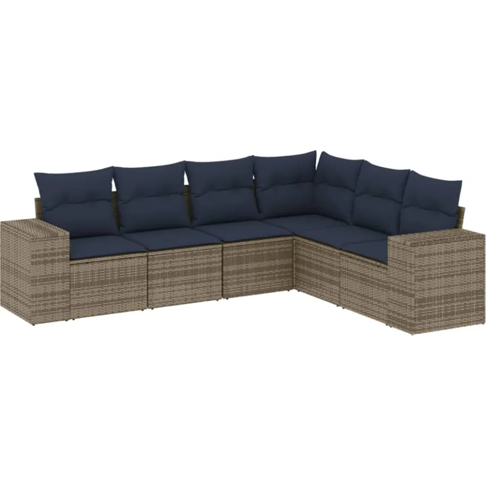 vidaXL 6-delige tuinbankset met kussens, grijs polyrotan, foto 3