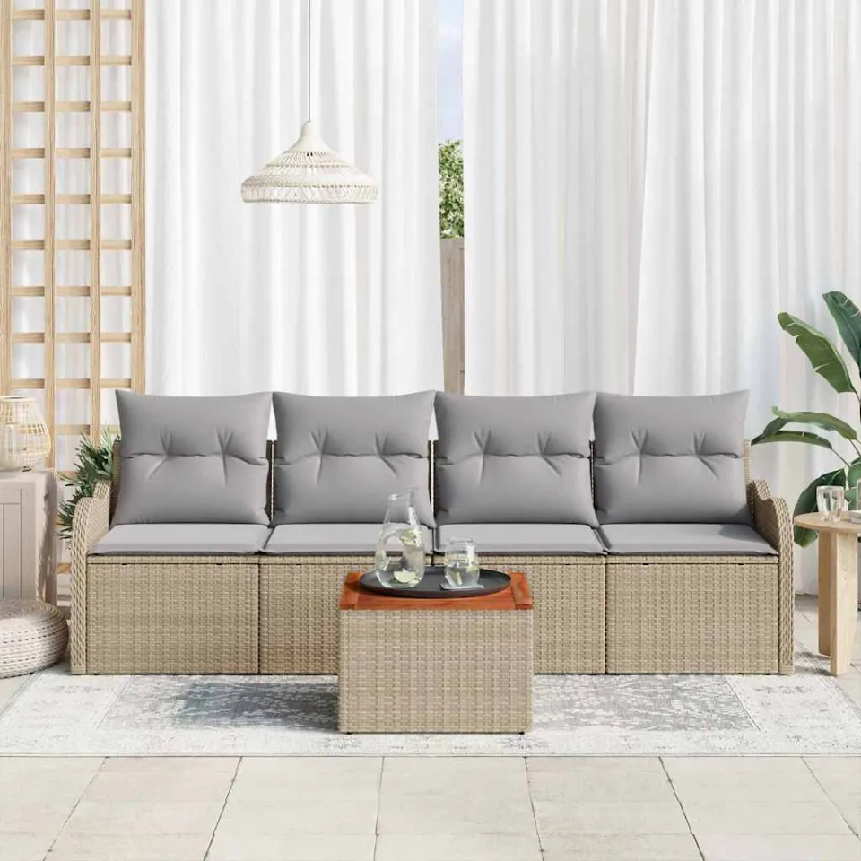 vidaXL Tuinbankenset 5 st Beige poly rattan