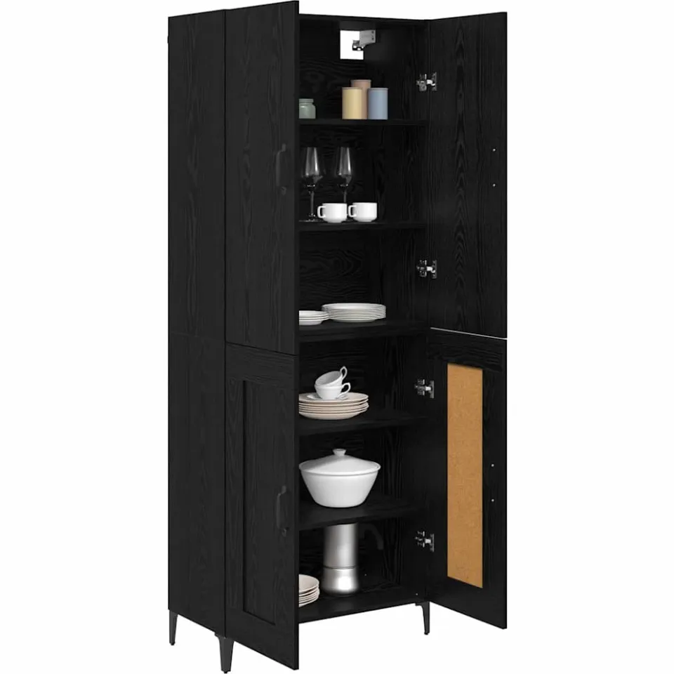 vidaXL Highboard Zwart Eiken 69,5 x 34 x 180 cm Bewerkt hout
