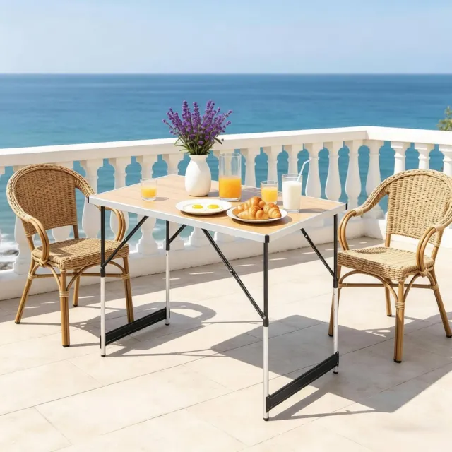 CHICFURN Tuintafel 100 cm - hoogteverstelbaar in 4 hoogtes - opklapbaar - tuin, balkon en camping - aluminium en MDF - Licht eiken