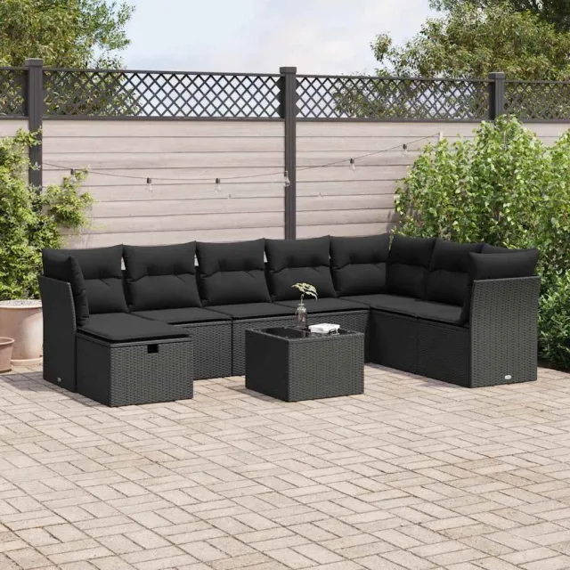vidaXL 9-delige Loungeset met kussens poly rattan zwart, foto 2