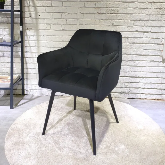 HTfurniture Cruz dining chair-black velvet-with armrest-black legs
