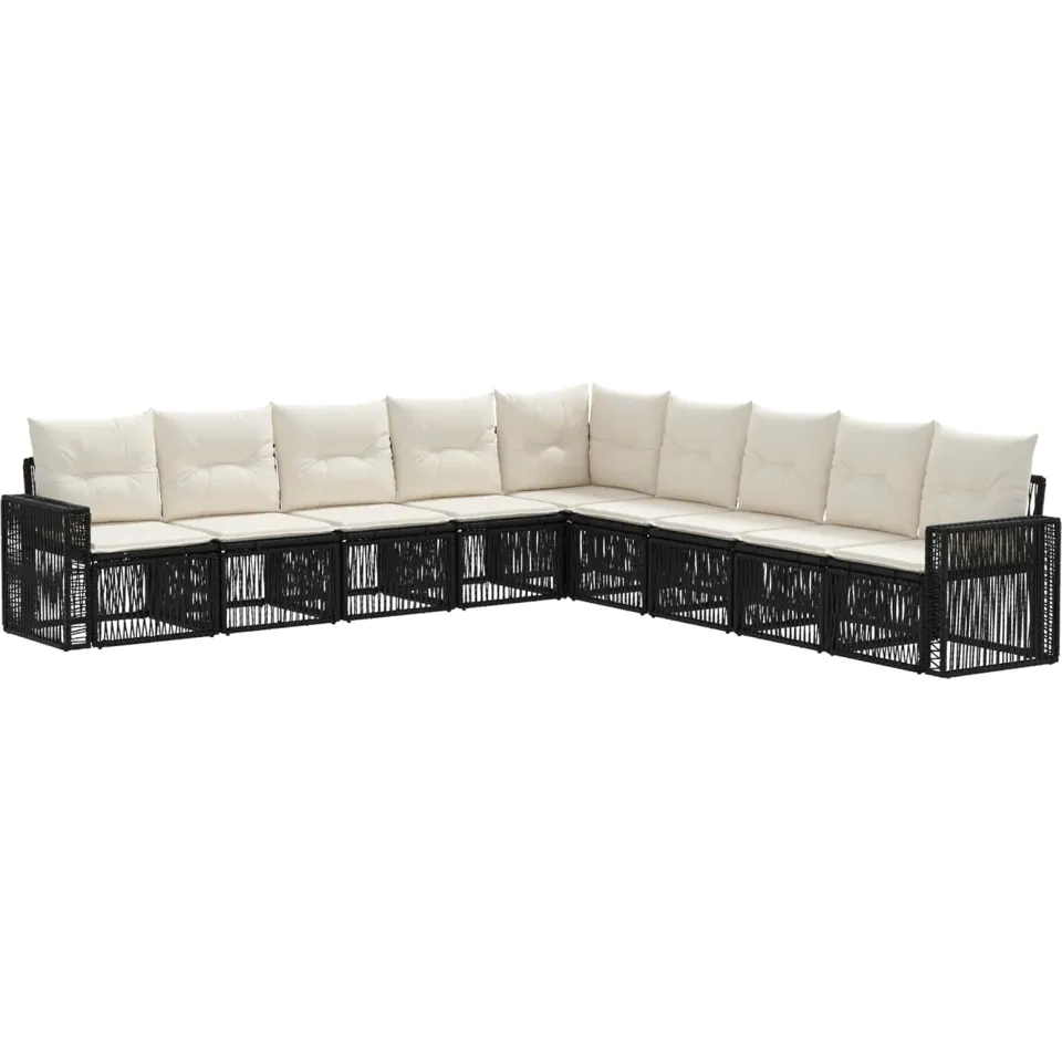 vidaXL Tuinbankenset 9 st Zwart en Cream Wit poly rattan, foto 3