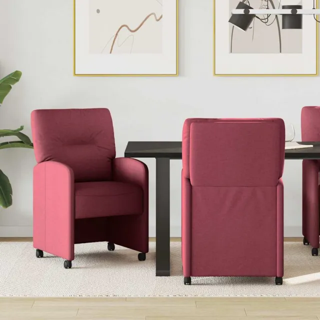 vidaXL Eetkamerstoelen met Wieltjes 2 st Stof Wijnrood 57 x 67 x 95 cm, foto 2