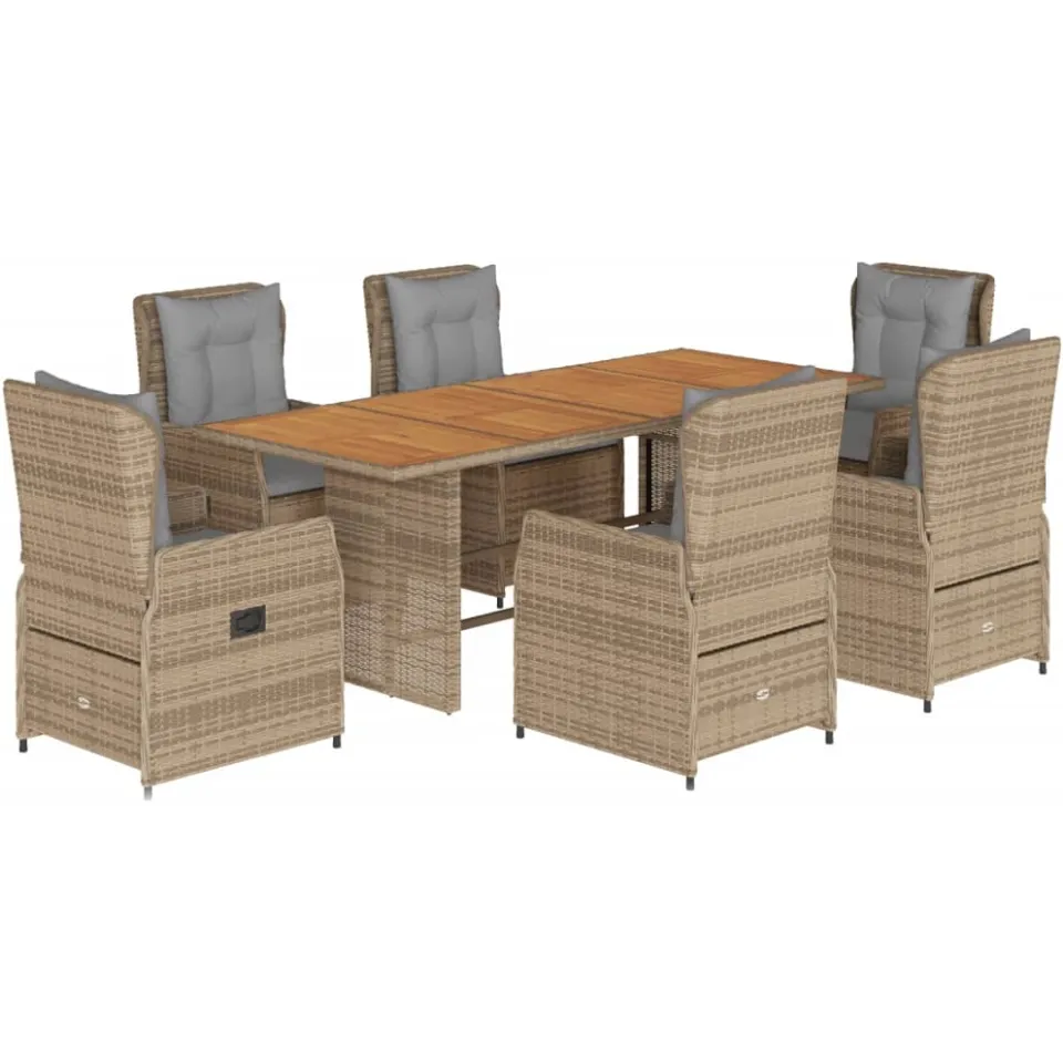 vidaXL 7-delige Tuinset met kussens poly rattan beige, foto 3