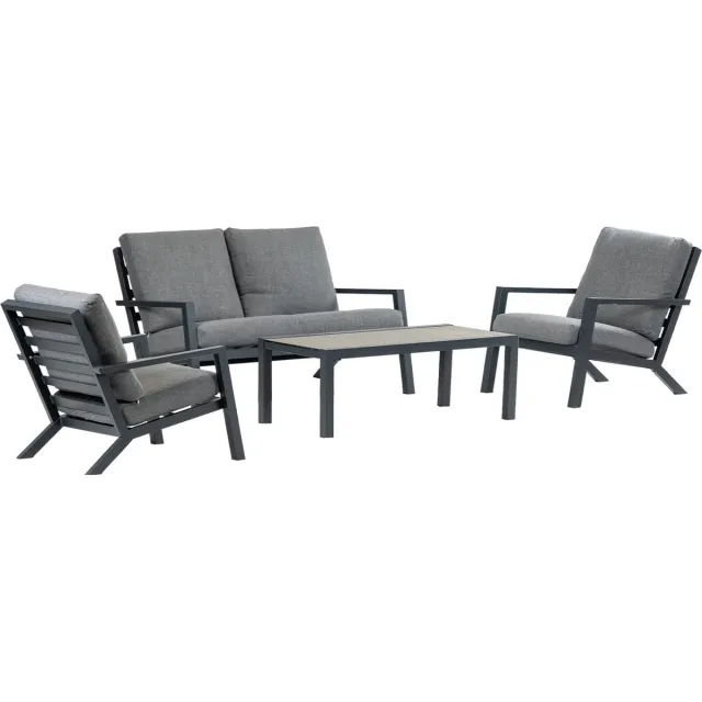 4 Seizoenen Tuinmeubelen Stoel-bank loungeset Bezano | 4-delig | 4 personen | Grey/Matt Black | Aluminium Matt Black, Grey