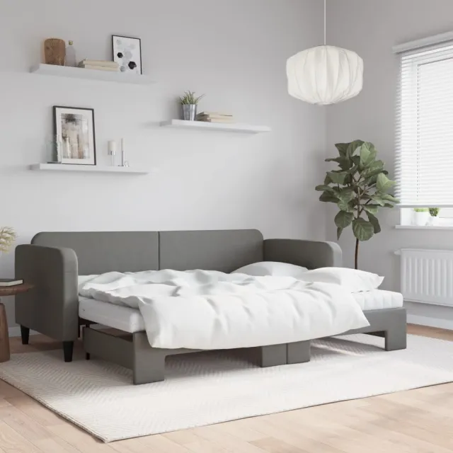 vidaXL Slaapbank onderschuifbed matrassen 80x200 cm stof donkergrijs grijs