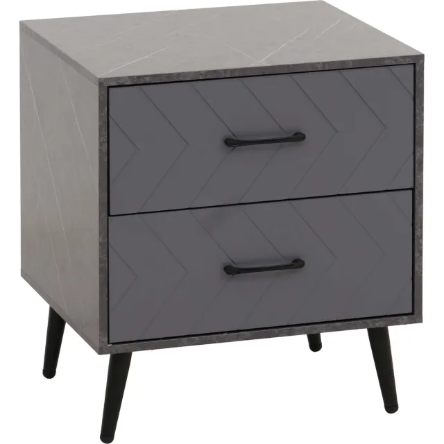 MCW Nachtkastje MCW-N89, bijzettafel nachtkastje, lade visgraatmotief melamine hout, 55x48x40cm ~ marmer look grijs