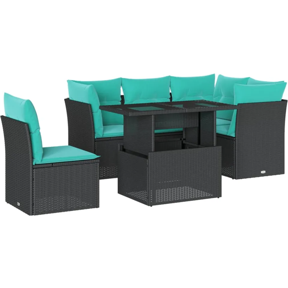 vidaXL 6-delige tuinbankset met kussens van zwart polyrotan, foto 3