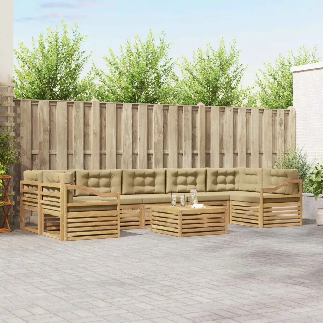 vidaXL Buiten bankenset 8 st 7-zits Wit en Beige Massief Acaciahout