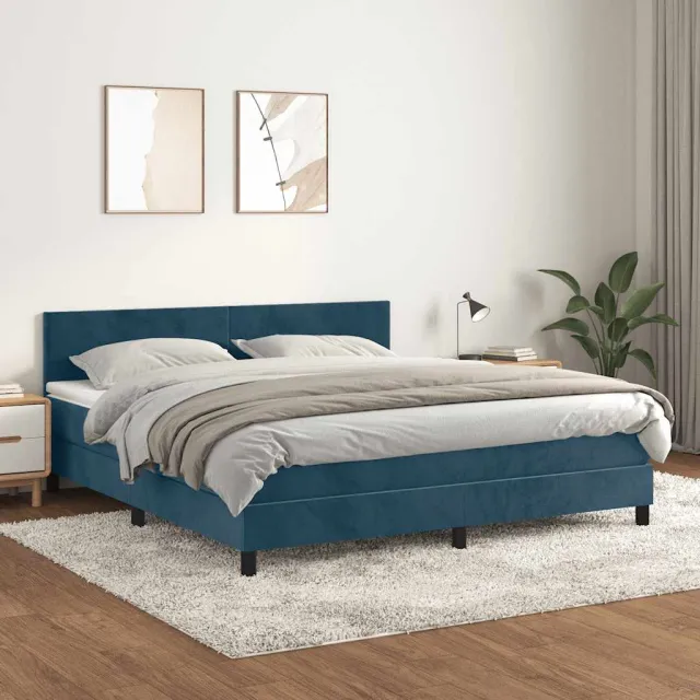 vidaXL Boxspring met matras fluweel donkerblauw 180x200 cm blauw