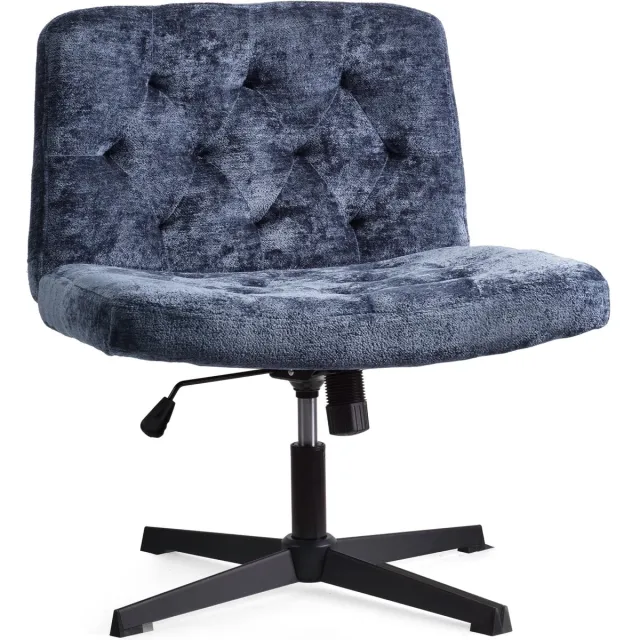 Imperatoris Bureaustoel zonder Armleuningen – Draaistoel met Wielen – Linnen Bureaustoel met Lendensteun – Make-up Stoel / Fauteuil voor Slaap- en Studeerkamer Blue