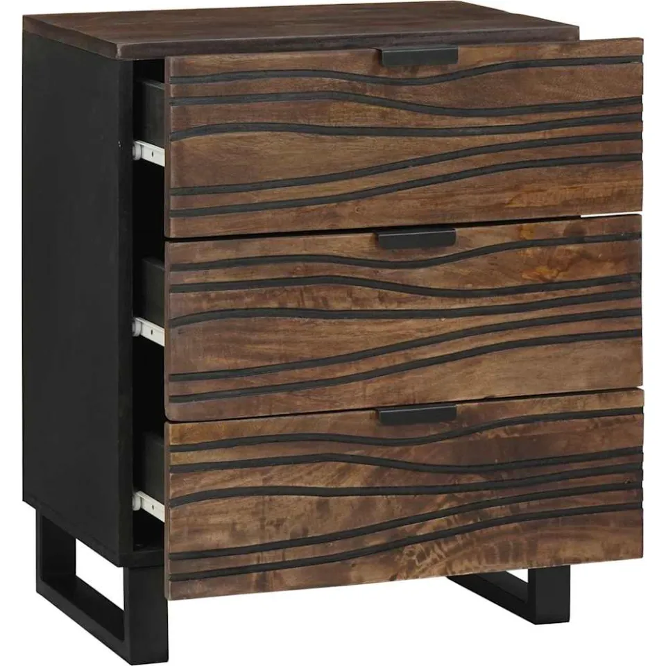 vidaXL Nachtkastje Walnotenhout 50 x 33 x 62 cm Bewerkt hout bruin, foto 2