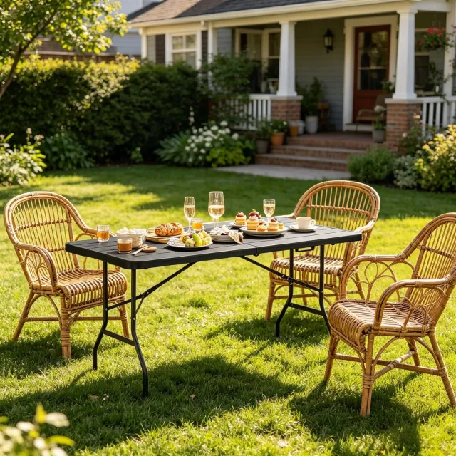 REDOM Klaptafel - Opvouwbaar - Voor Tuin En Camping - HDPE En Metaal - Zwart - 180 X 74 X 70 Cm