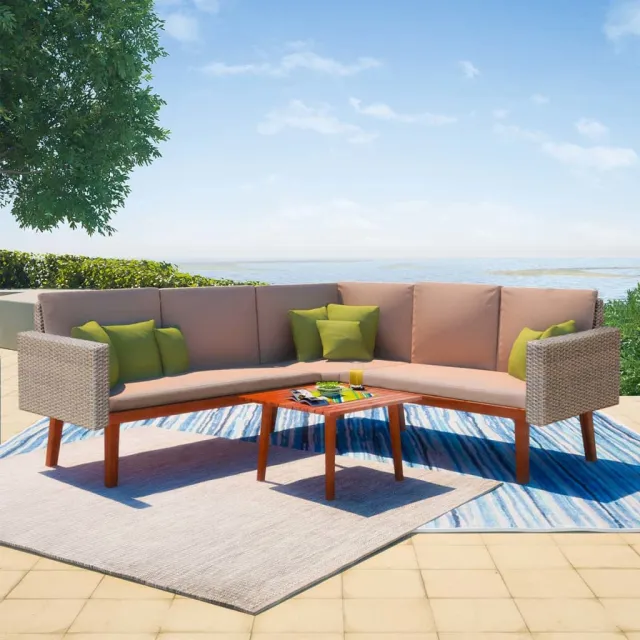 vidaXL 4-delige Loungeset met kussens poly rattan grijs, foto 2