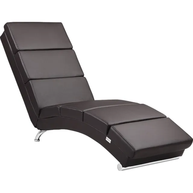 Casaria Relaxfauteuil London - Ligstoel Lounge Verchroomd - Bruin Kunstleer Donkerbruin