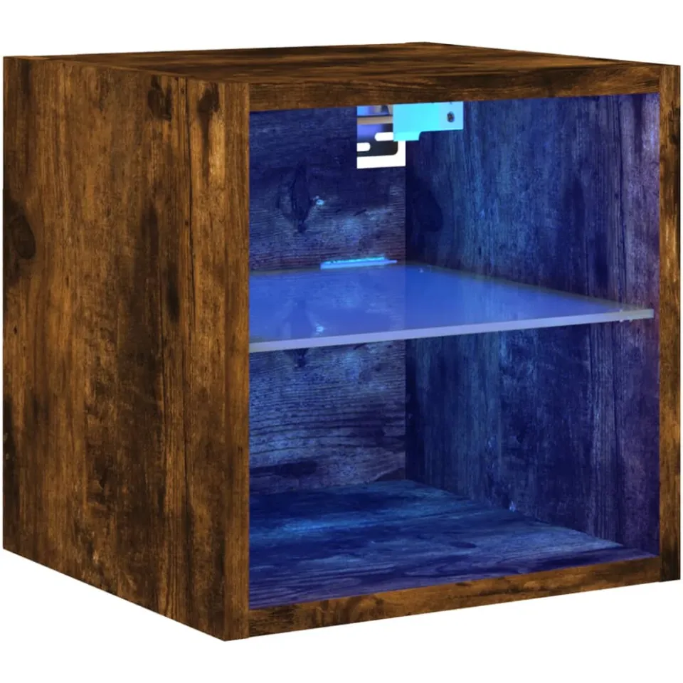 vidaXL Tv-wandmeubel met LED-verlichting 30x28,5x30 cm gerookt eiken Bruin