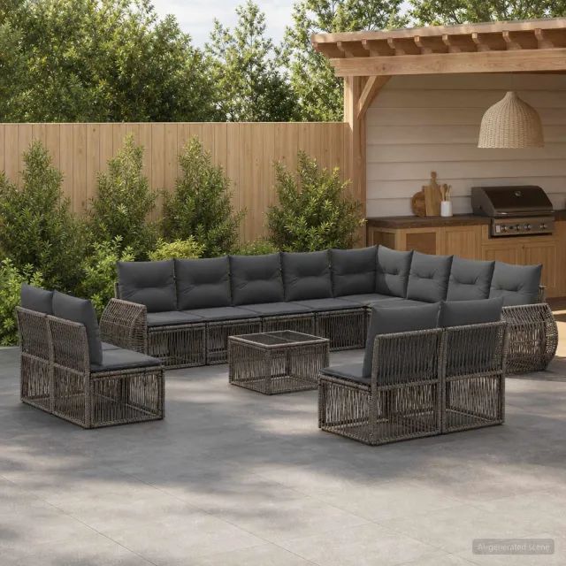 vidaXL Tuinbankenset 13 st Grijs en Donkergrijs poly rattan, foto 2