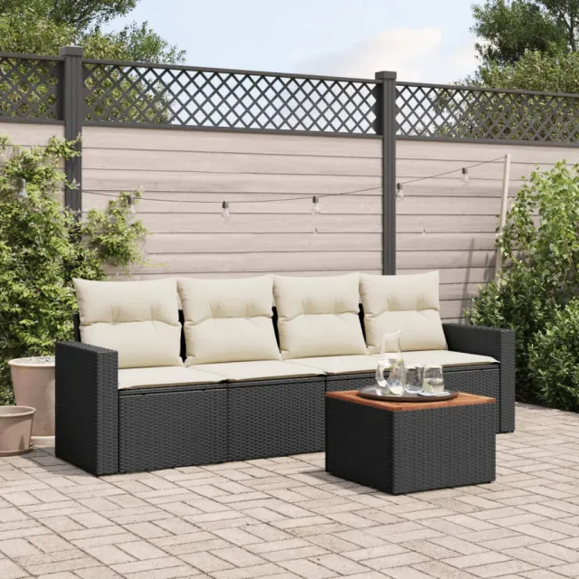 vidaXL 5-delige Loungeset met kussens poly rattan zwart, foto 2