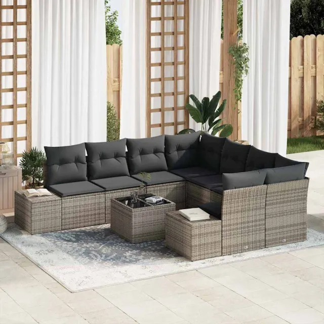 vidaXL Tuin Sofa Set 9 st Grijs poly rattan, foto 2