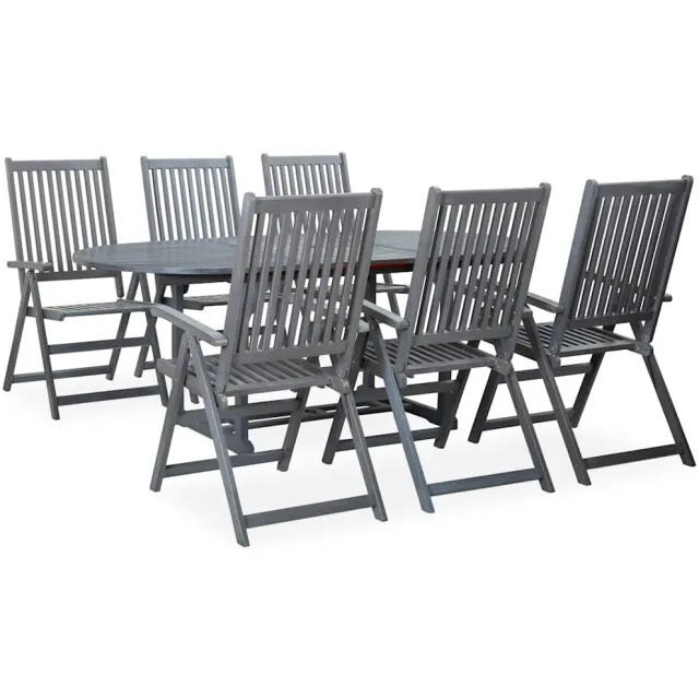 vidaXL 7-delige Tuinset massief acaciahout grijs
