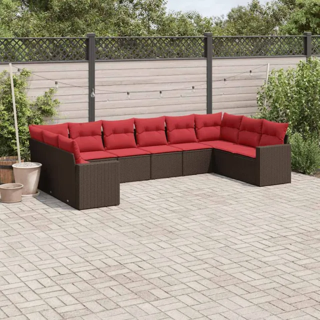 vidaXL 10-delige Loungeset met kussens poly rattan bruin, foto 2