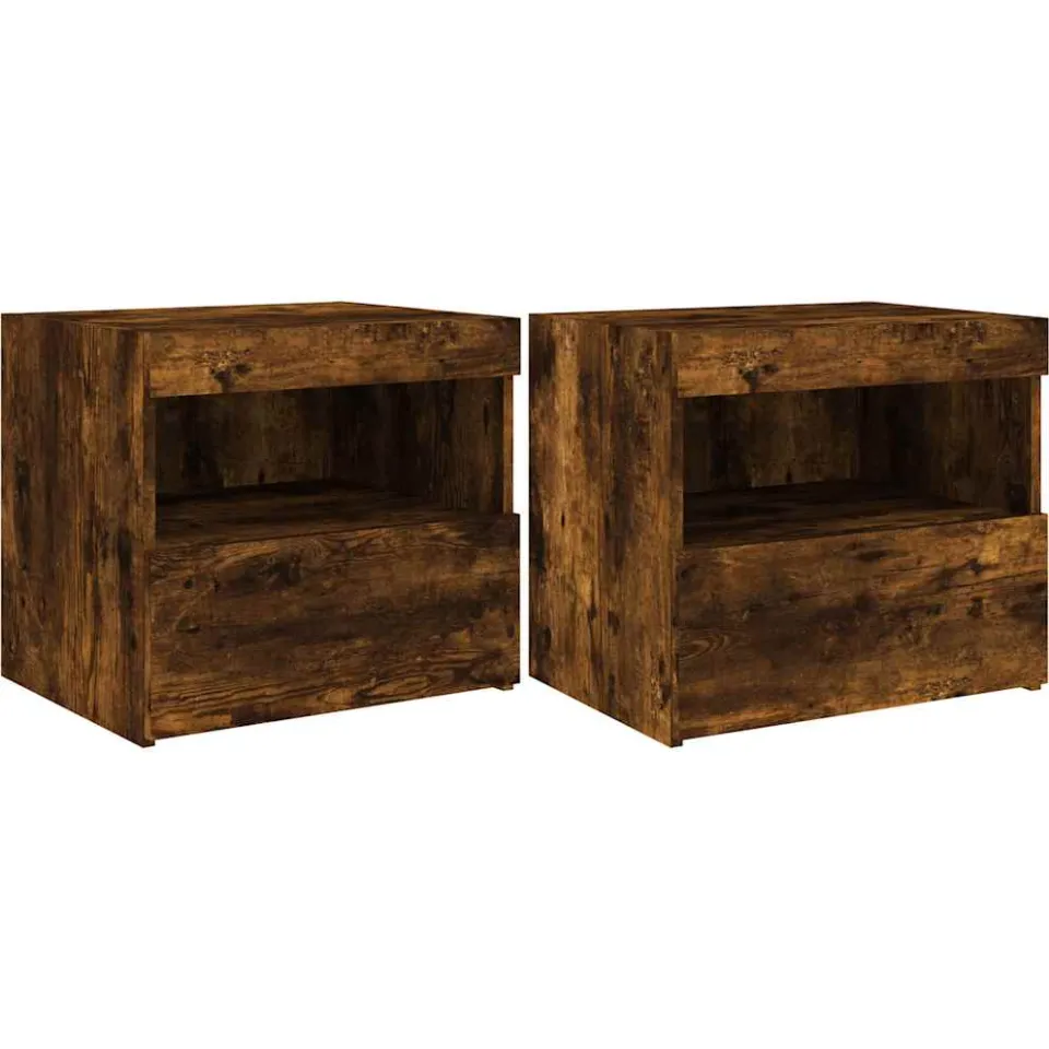 vidaXL Nachtkastjes met LED-verlichting 2 st 50x40x45 cm gerookt eiken Bruin