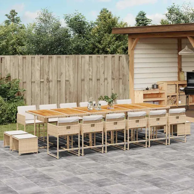 vidaXL 17-delige Tuinset met kussens poly rattan beige, foto 2