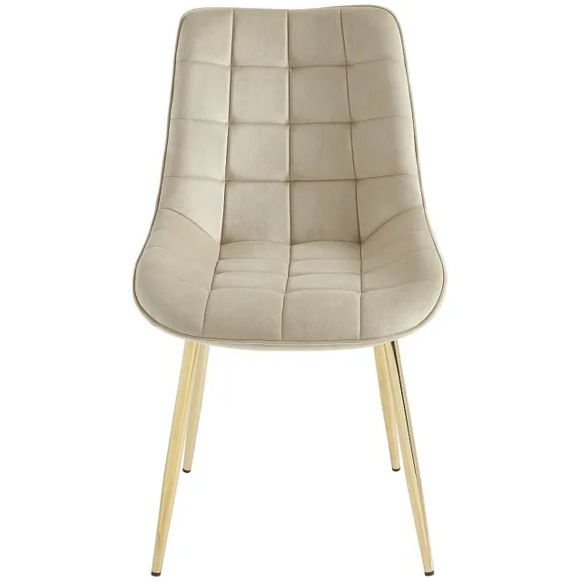 Vente-unique Set van 2 gewatteerde stoelen van fluweel en goudkleurig metaal - Beige - OLLUA