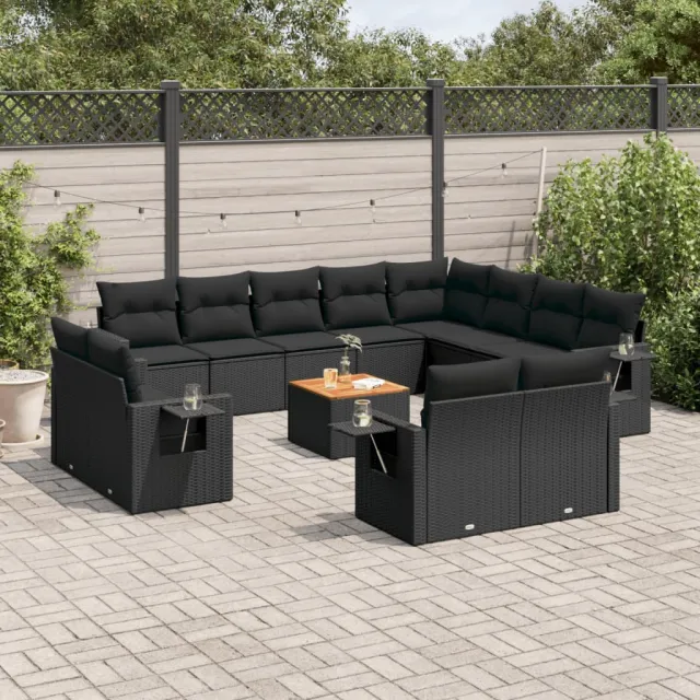 vidaXL 13-delige Loungeset met kussens poly rattan zwart, foto 2