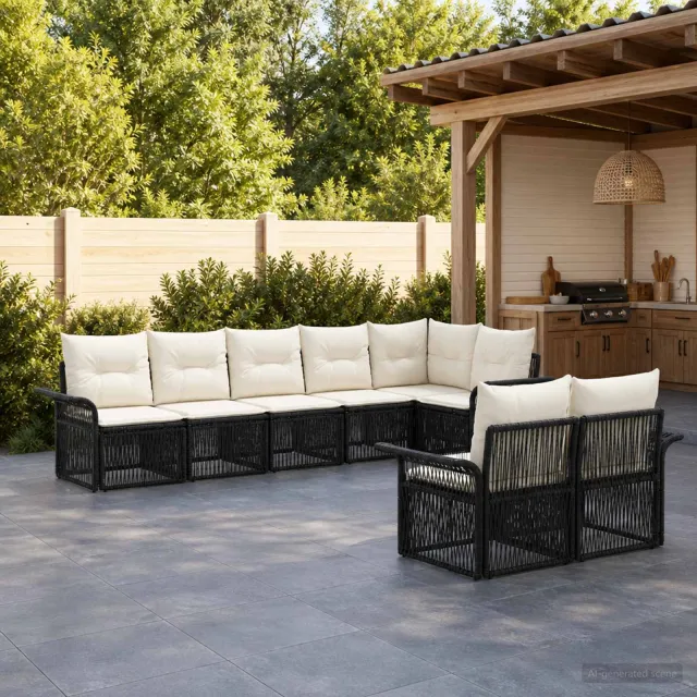vidaXL Tuinbankenset 8 st 8-zits Zwart poly rattan, foto 2