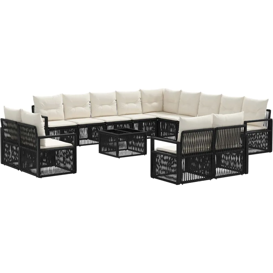 vidaXL Tuinbankenset 14 st Zwart poly rattan, foto 3