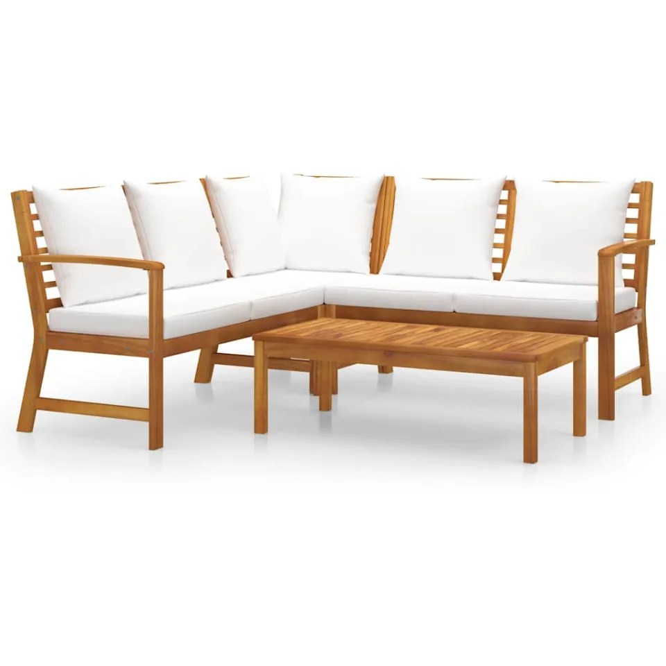 vidaXL 4-delige Loungeset met kussens massief acaciahout crème, foto 3