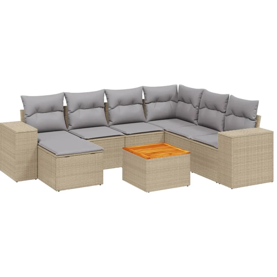 vidaXL 8-delige Loungeset met kussens poly rattan beige, foto 3