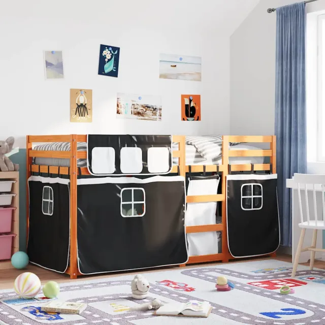 vidaXL Stapelbed zonder matras 90x200 cm massief grenenhout bruin en zwart