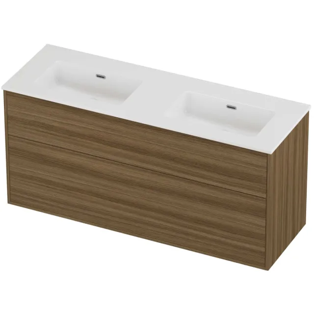 Proline Tribute Badmeubelset Porselein Elegant Dubbel 140x46x67 cm Glans Wit Caramel Walnut Houtlook