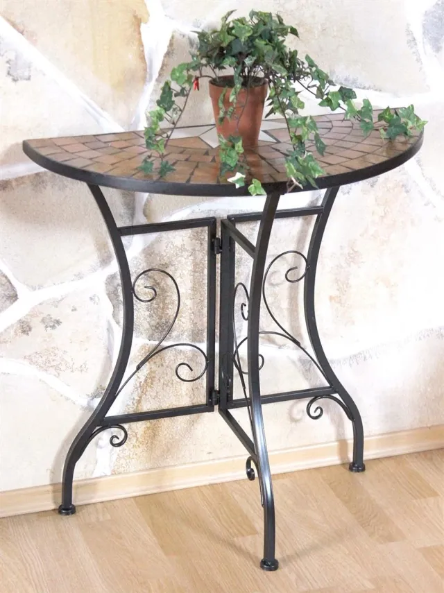 ‎DanDiBo DanDiBo Merano Wandtafel halfrond met mozaïek - Zwart metaal - 70 cm