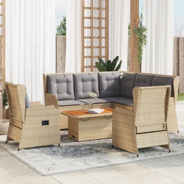 vidaXL 6-delige Loungeset met kussens poly rattan beige, foto 2