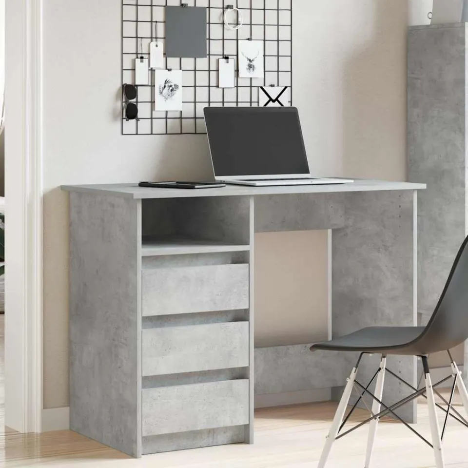 vidaXL Bureau 102x50x75 cm bewerkt hout betongrijs grijs, foto 2