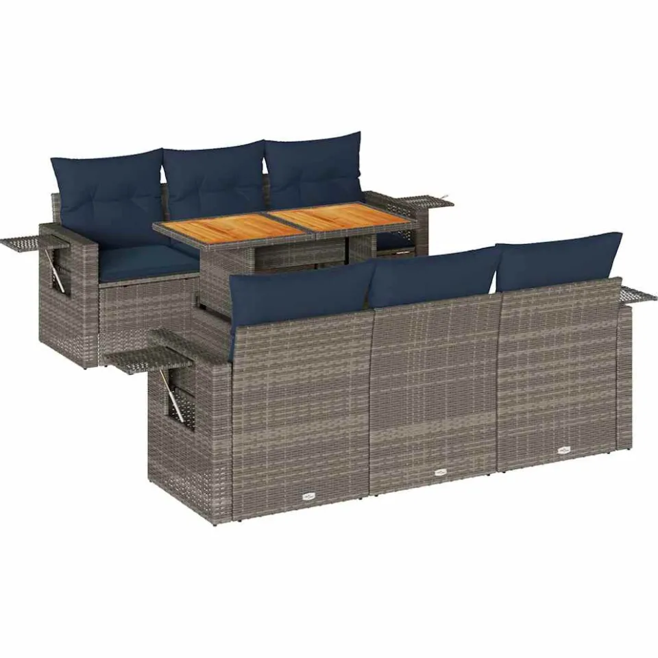 vidaXL 7-delige Loungeset met kussens poly rattan grijs, foto 3