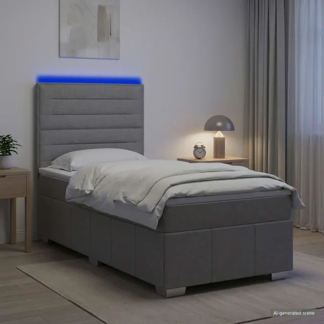vidaXL LED Boxspring Bed met Matras Lichtgrijs 90 x 200 cm Stof