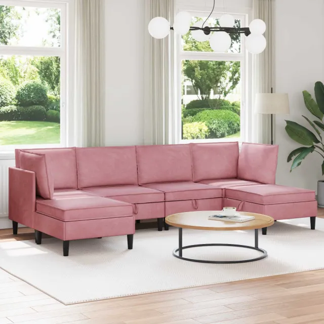 vidaXL Woonkamer Meubelset 6 st 280 x 140 x 82 cm Roze Fluweel
