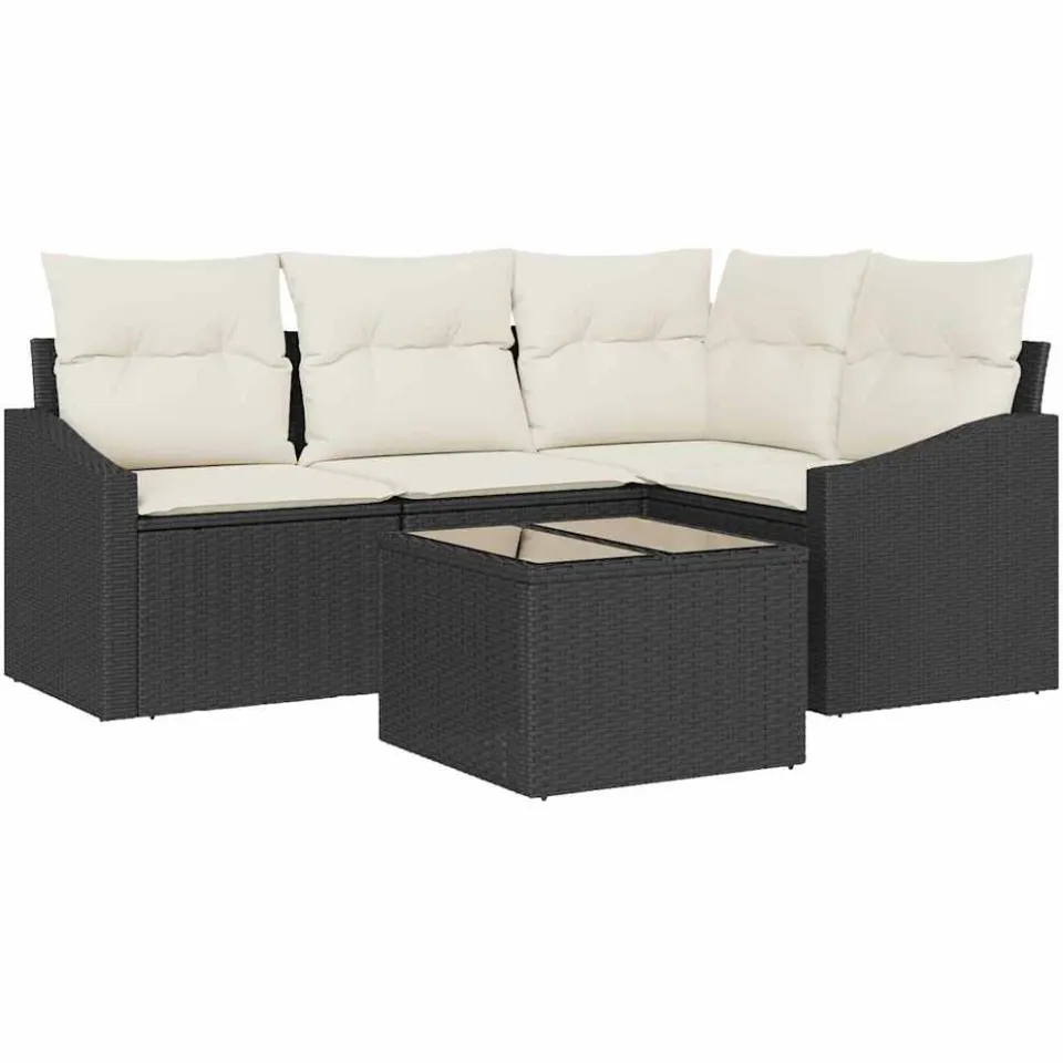 vidaXL Tuinbankenset 5 st Bruin en Crème poly rattan