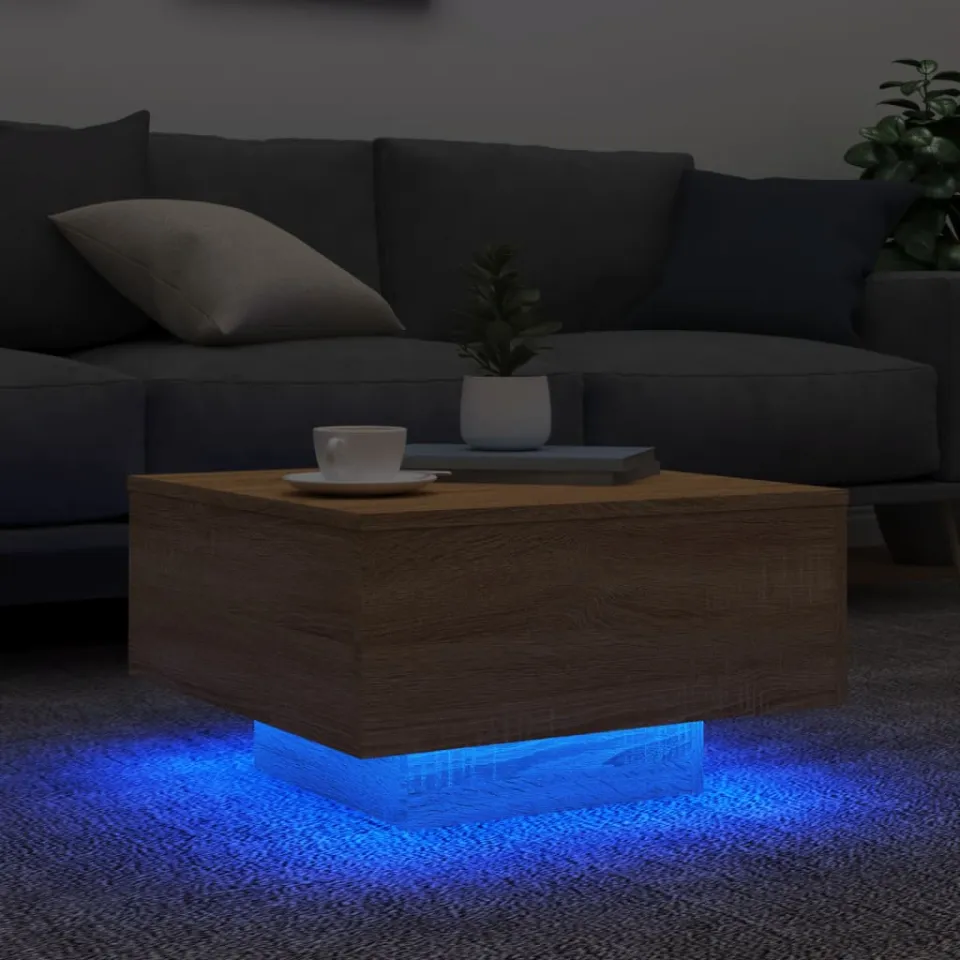 vidaXL Salontafel met LED-verlichting 55x55x31 cm sonoma eikenkleurig, foto 2
