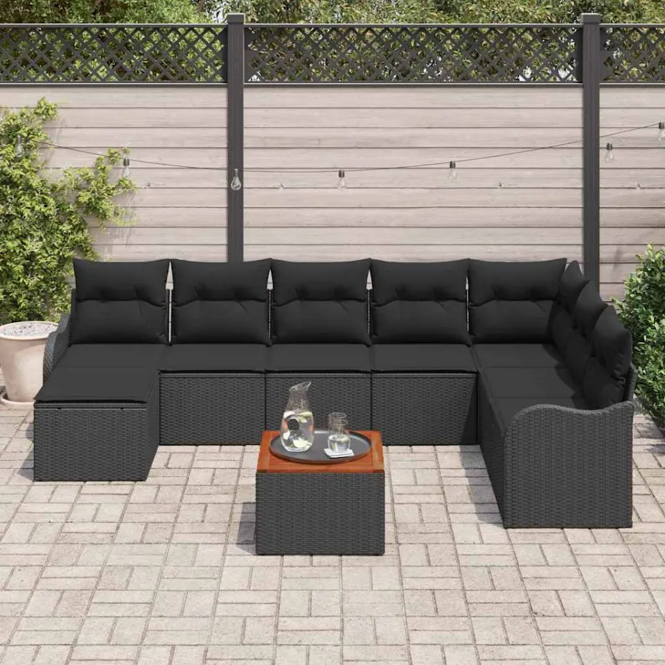 vidaXL Tuinbankenset 9 st Zwart poly rattan, foto 3