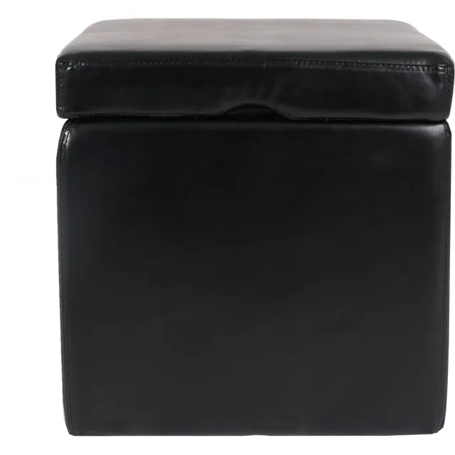 Cosmo Casa Poef - Cube Kruk - Opbergdoos - Met Deksel - Leder & Kunstleer - 45x44x44cm - MVG Gecertificeerd - Zwart