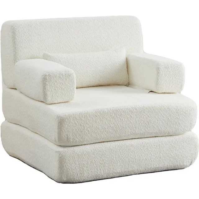 Wishdor 1-zits slaapbank - Modulair en opvouwbaar - Zonder gereedschap om te bouwen - Chenille met ijzeren frame - Woonkamer slaapkamer kantoor - Beige