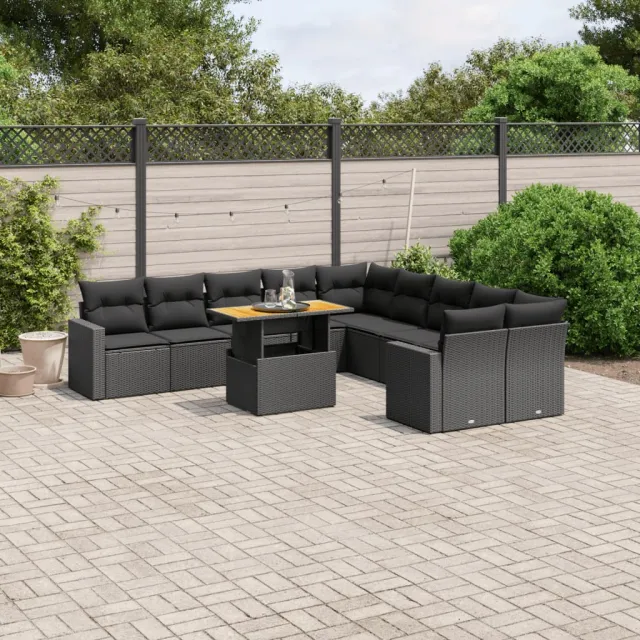 vidaXL 11-delige Loungeset met kussens poly rattan zwart, foto 2